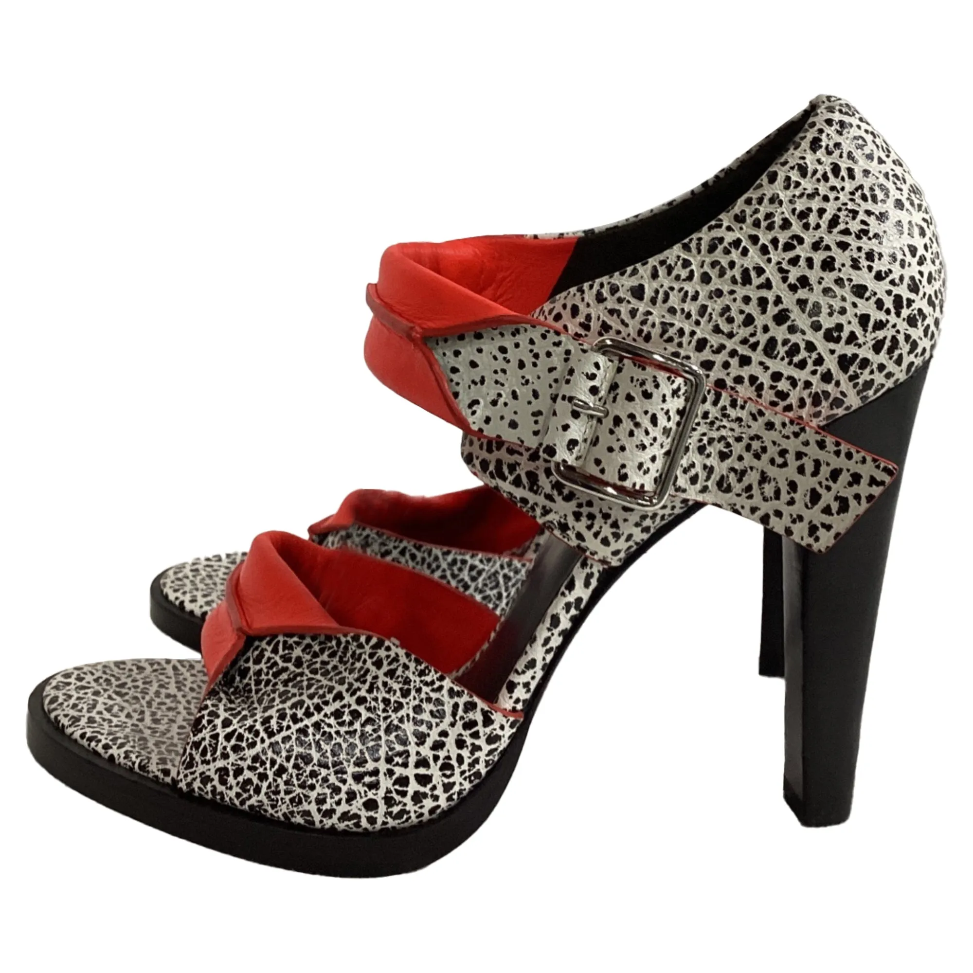 Alexander Wang Crackle Detail Sandal Heels in Multicolor Leather