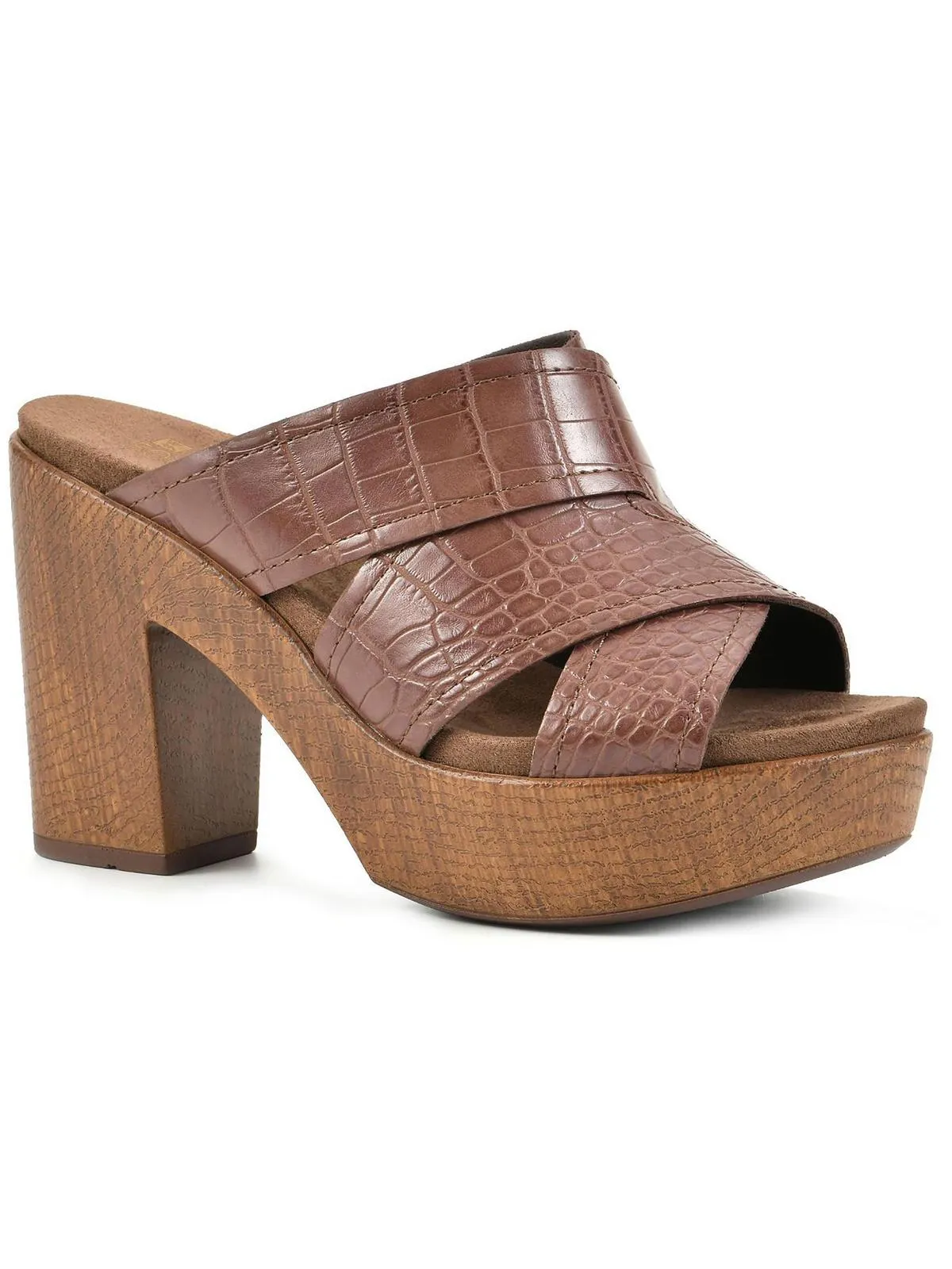 Alive Womens Faux Leather Criss-Cross Front Slide Sandals