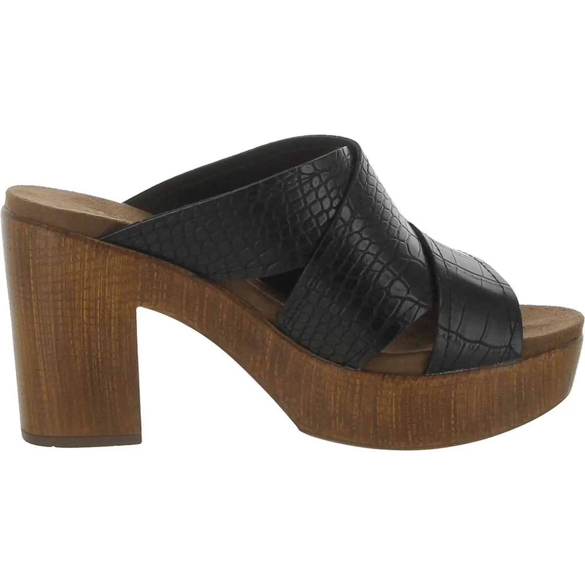 Alive Womens Faux Leather Criss-Cross Front Slide Sandals