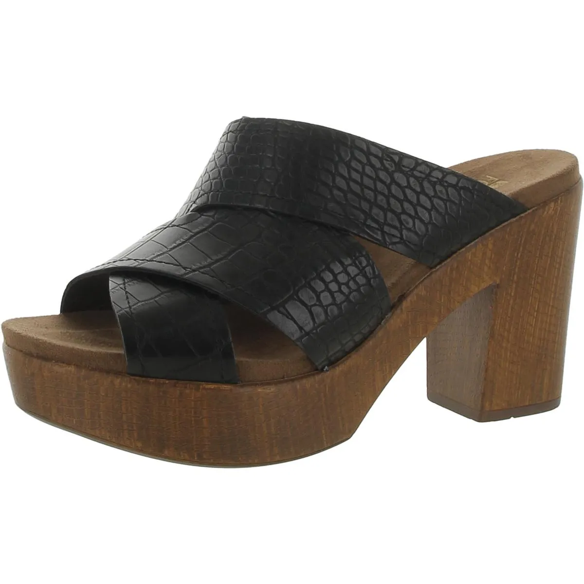 Alive Womens Faux Leather Criss-Cross Front Slide Sandals