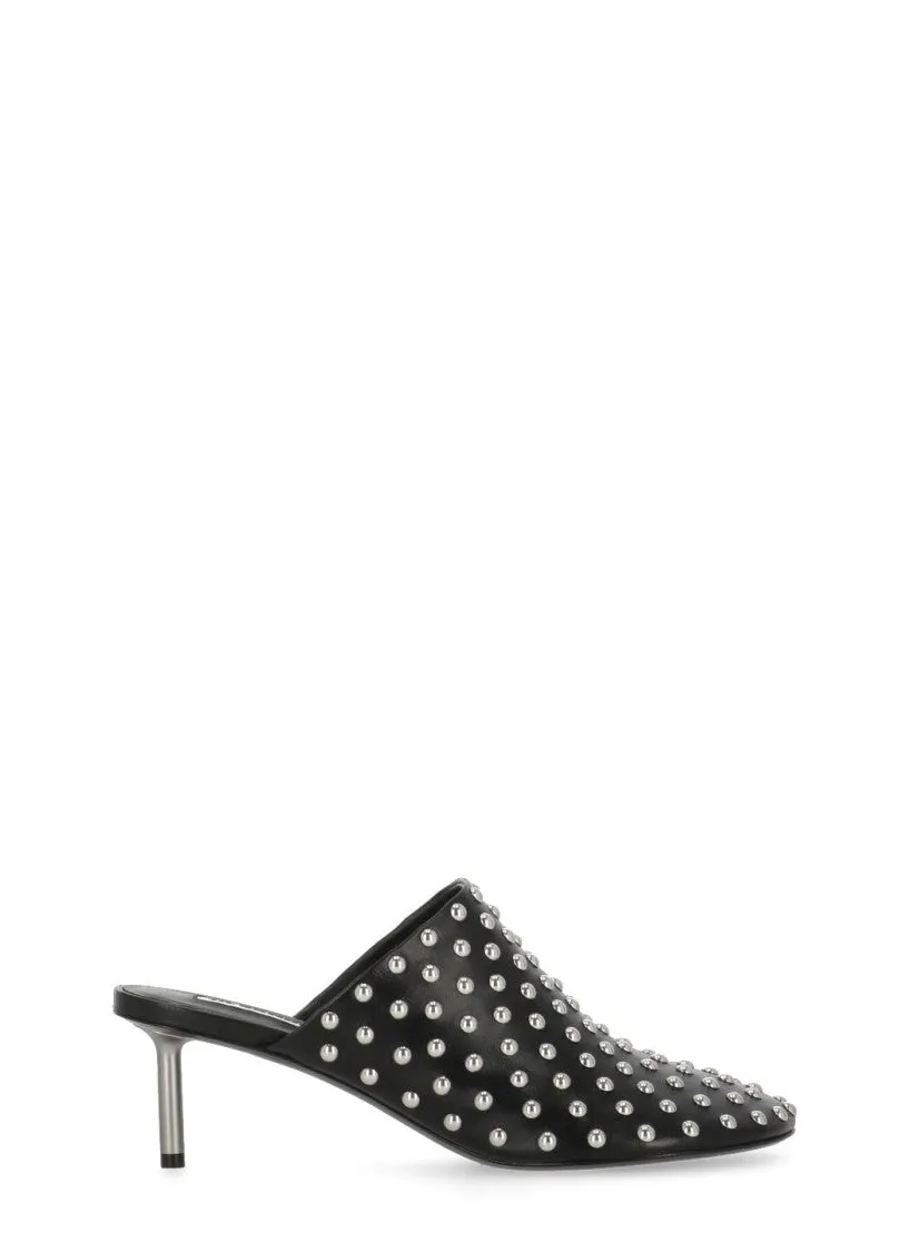 All-Over Studded Leather Sabot With 5 Cm Heel