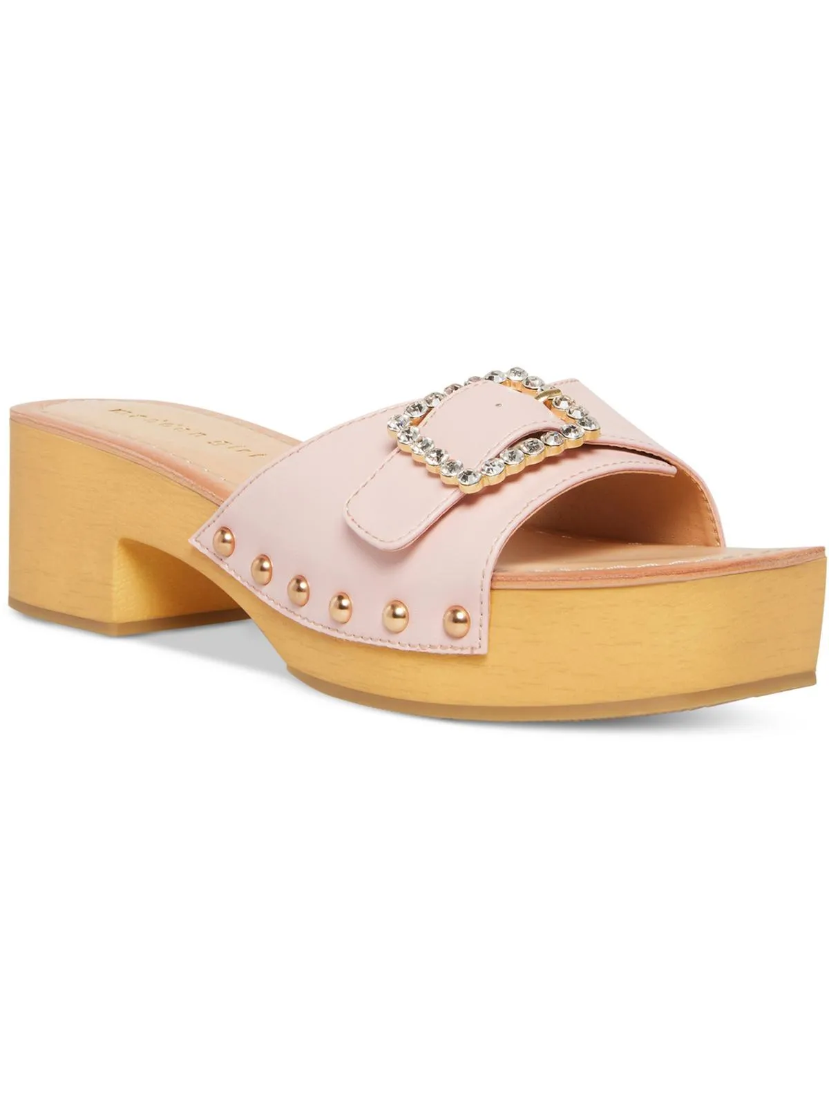 Anikka Womens Faux Leather Rhinestone Slide Sandals