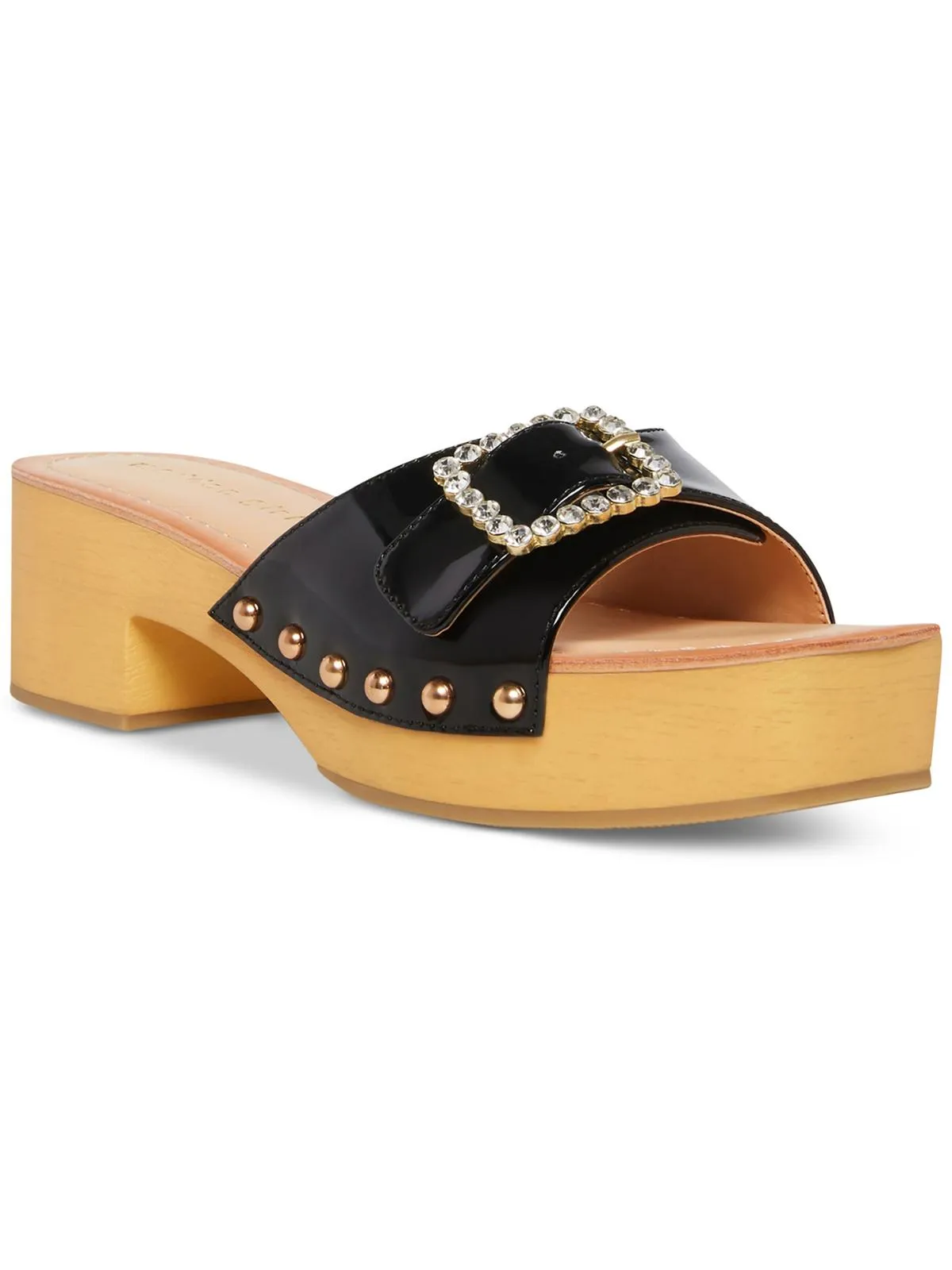 Anikka Womens Faux Leather Rhinestone Slide Sandals