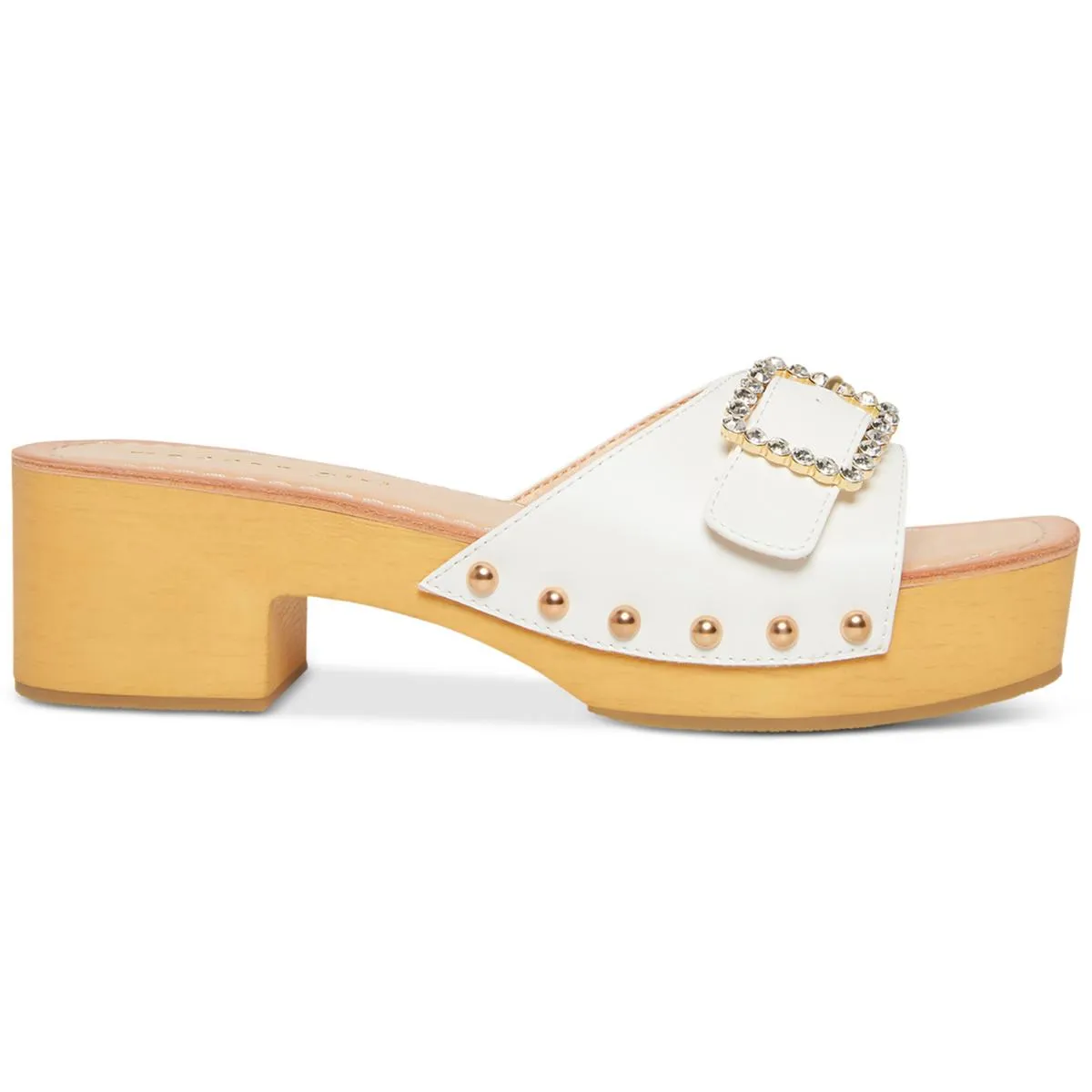 Anikka Womens Faux Leather Rhinestone Slide Sandals
