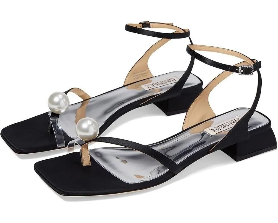 Badgley Mischka Lola MP7216 Sandal Womens 9 Black Block Heel Ankle Strap ZPO1360