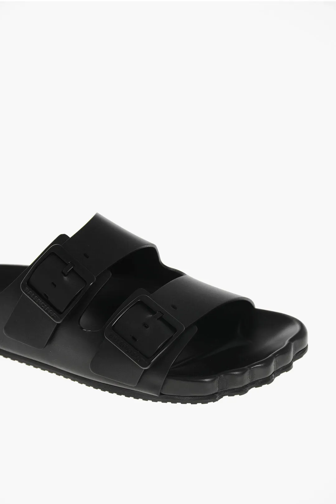 Balenciaga Leather Sunday Sliders With Double Buckle