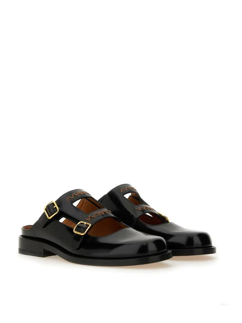 Black Calf Leather Sabots