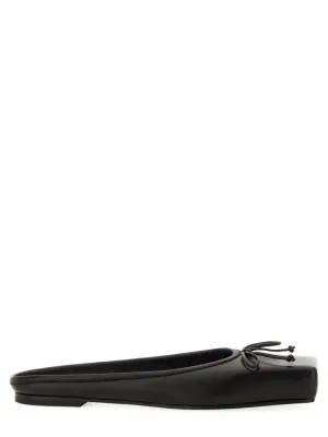 Black Lambskin Mules With Bow Detail