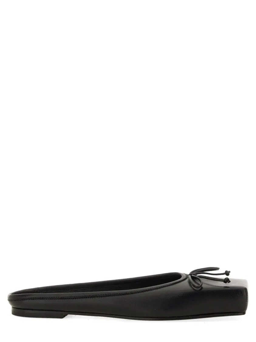 Black Lambskin Mules With Bow Detail
