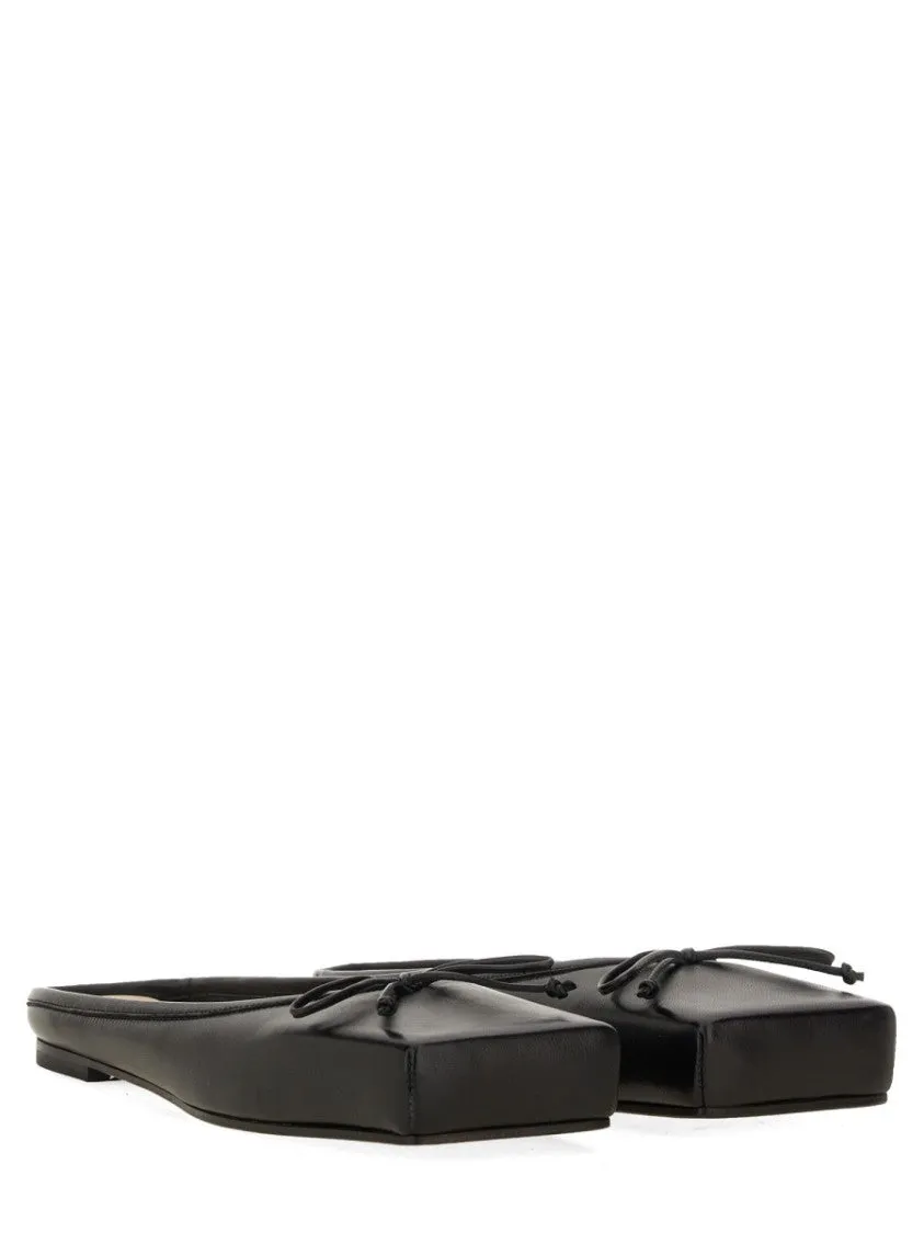 Black Lambskin Mules With Bow Detail