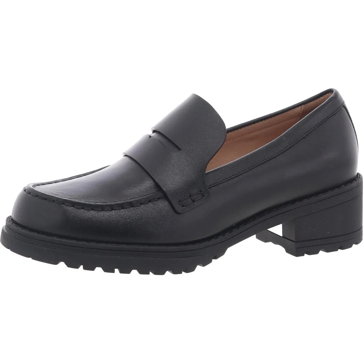 Camea Womens Solid Faux Leather Loafer Heels