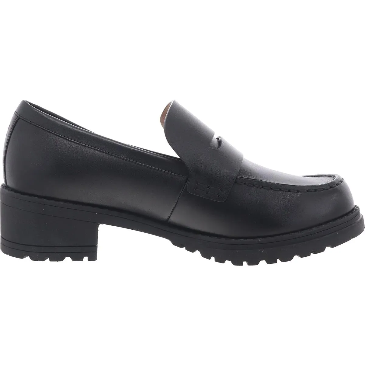 Camea Womens Solid Faux Leather Loafer Heels
