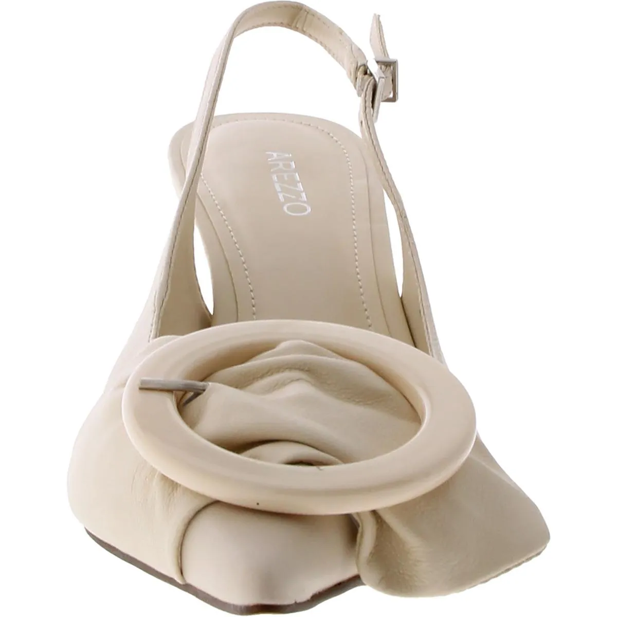Chandler Mid Stiletto Womens Faux Leather Buckle Slingback Heels