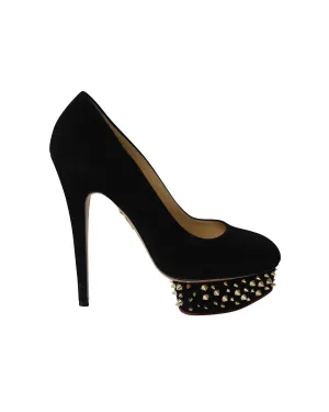 Charlotte Olympia Dolly Studs Embellished Pumps in Black Suede
