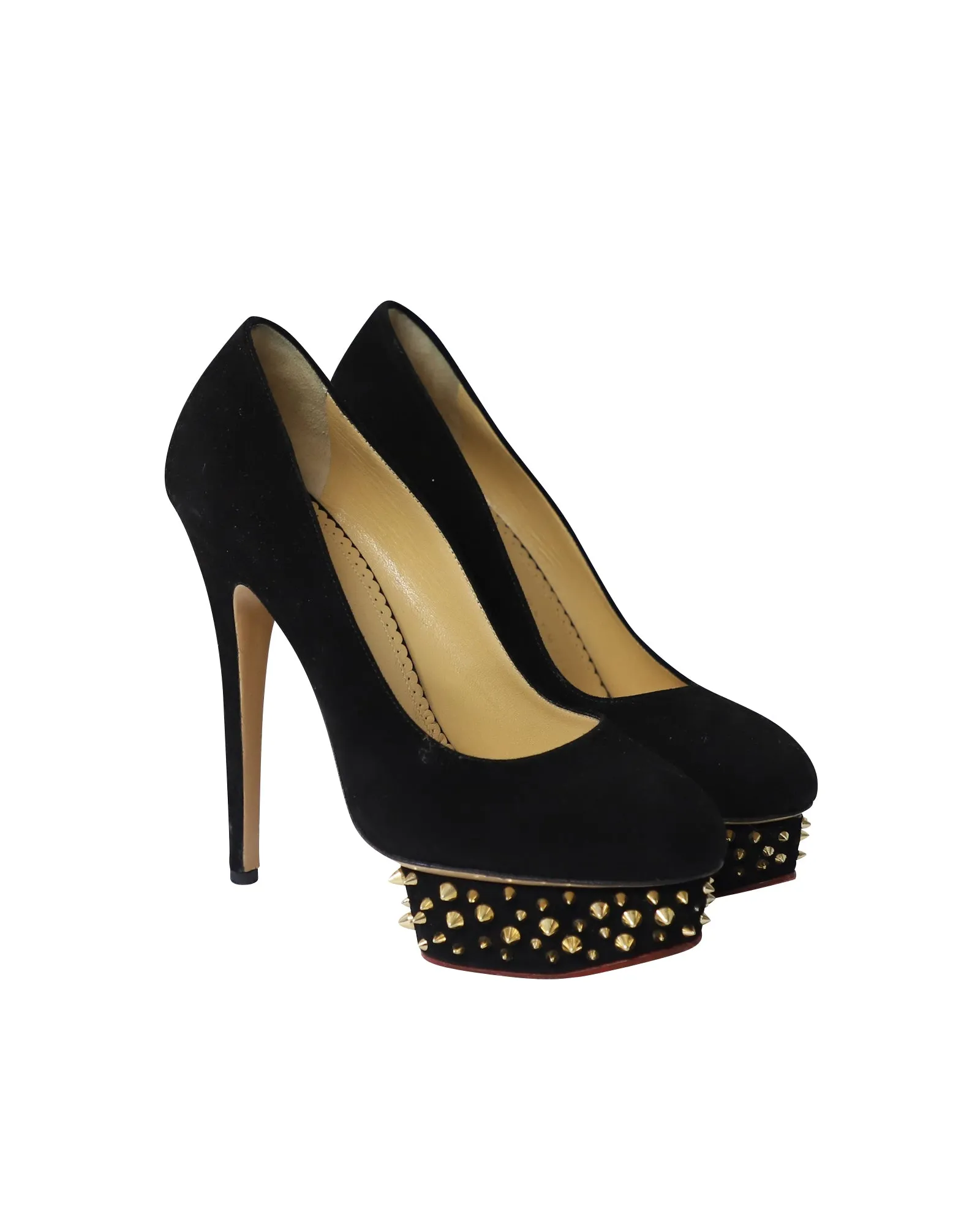 Charlotte Olympia Dolly Studs Embellished Pumps in Black Suede