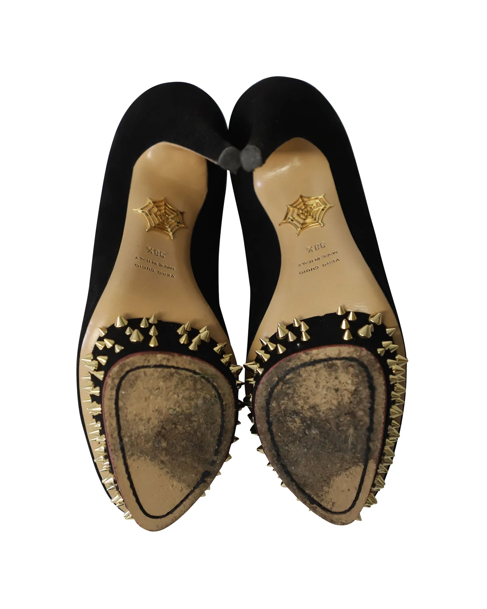 Charlotte Olympia Dolly Studs Embellished Pumps in Black Suede