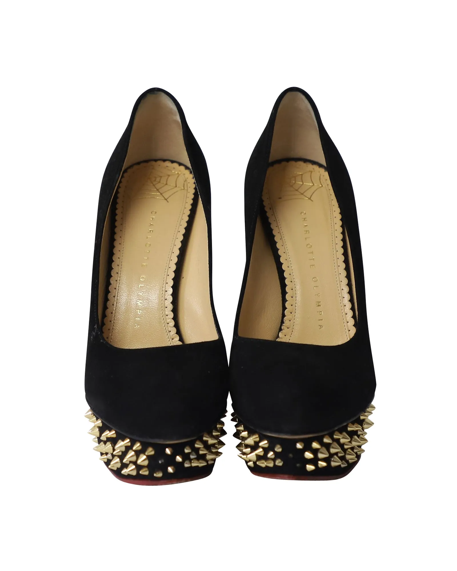 Charlotte Olympia Dolly Studs Embellished Pumps in Black Suede