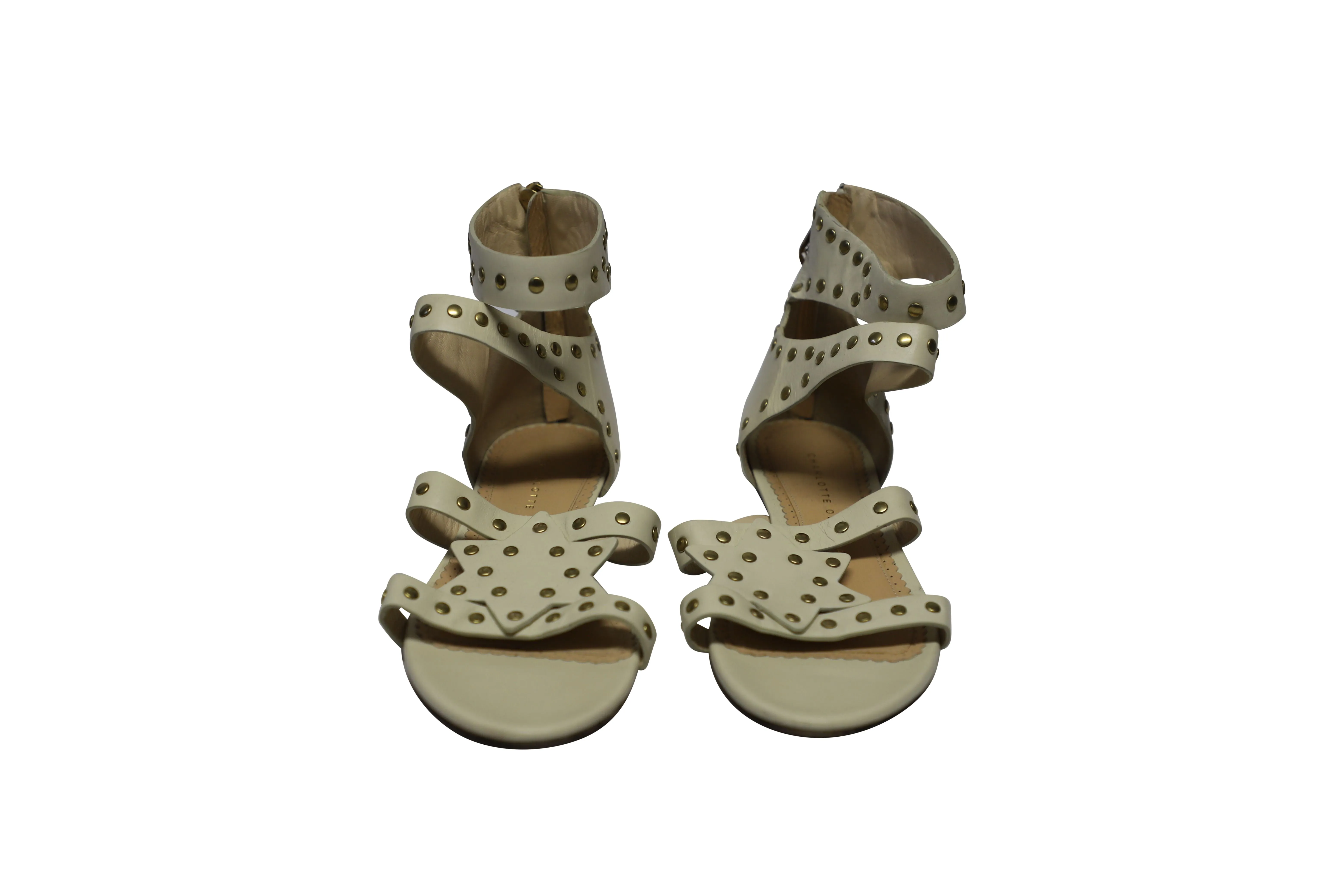 Charlotte Olympia Studded Star Sandals in White Calfskin Leather