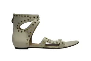 Charlotte Olympia Studded Star Sandals in White Calfskin Leather