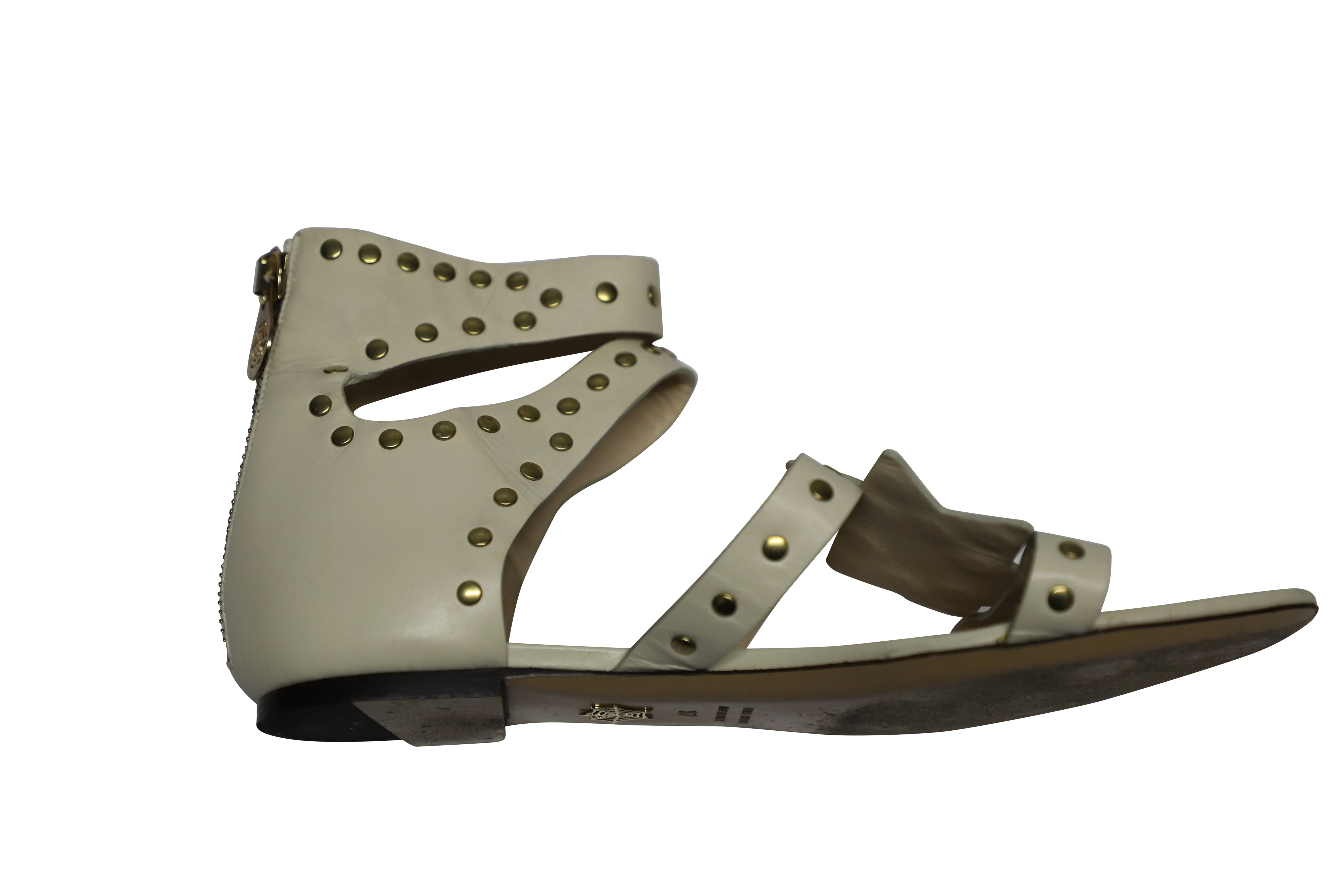 Charlotte Olympia Studded Star Sandals in White Calfskin Leather