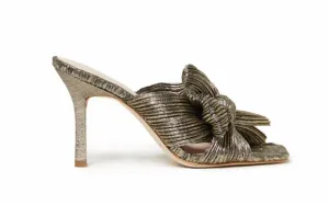 Claudia Pleated Skinny Heel Mule In Gold Golden Metallic