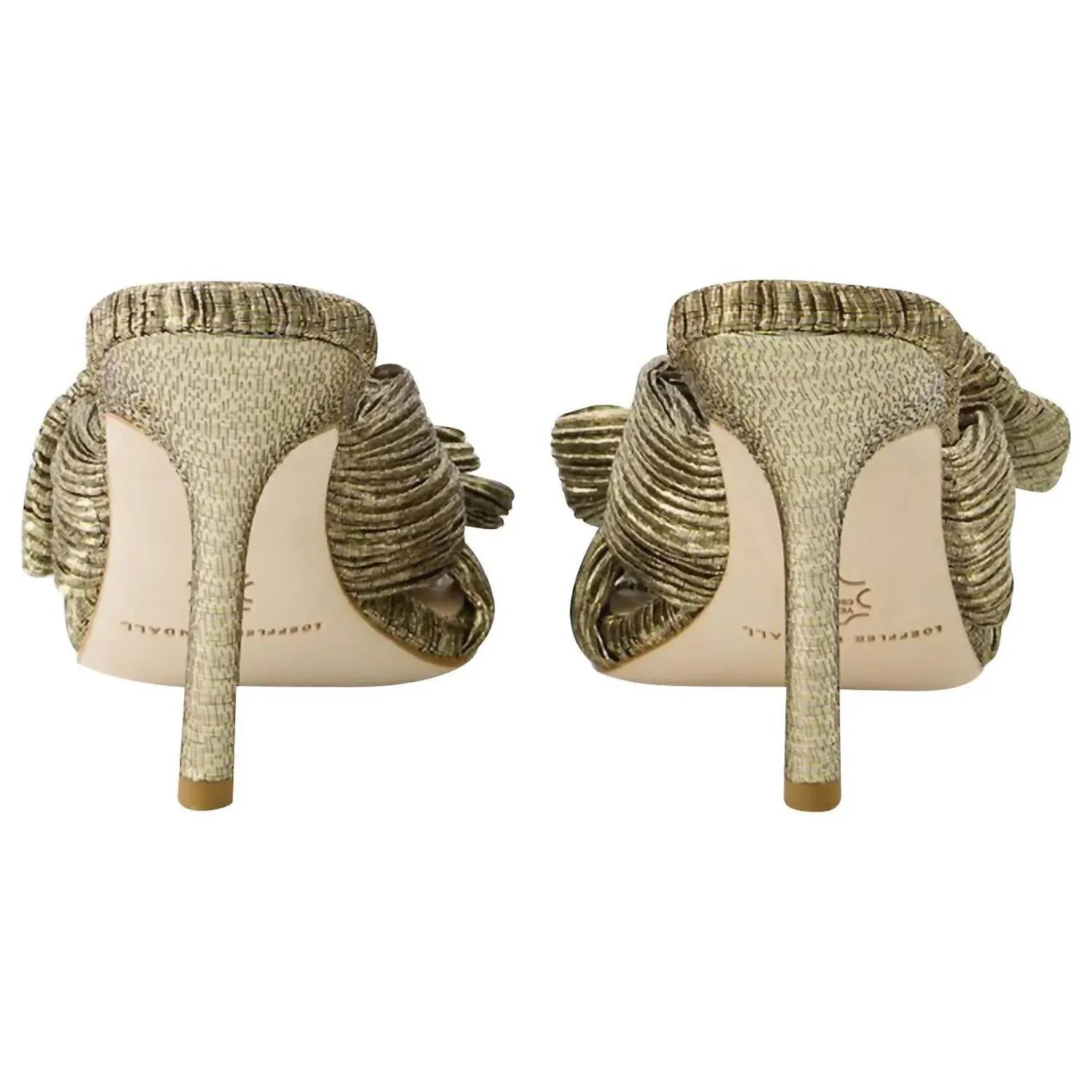Claudia Pleated Skinny Heel Mule In Gold Golden Metallic