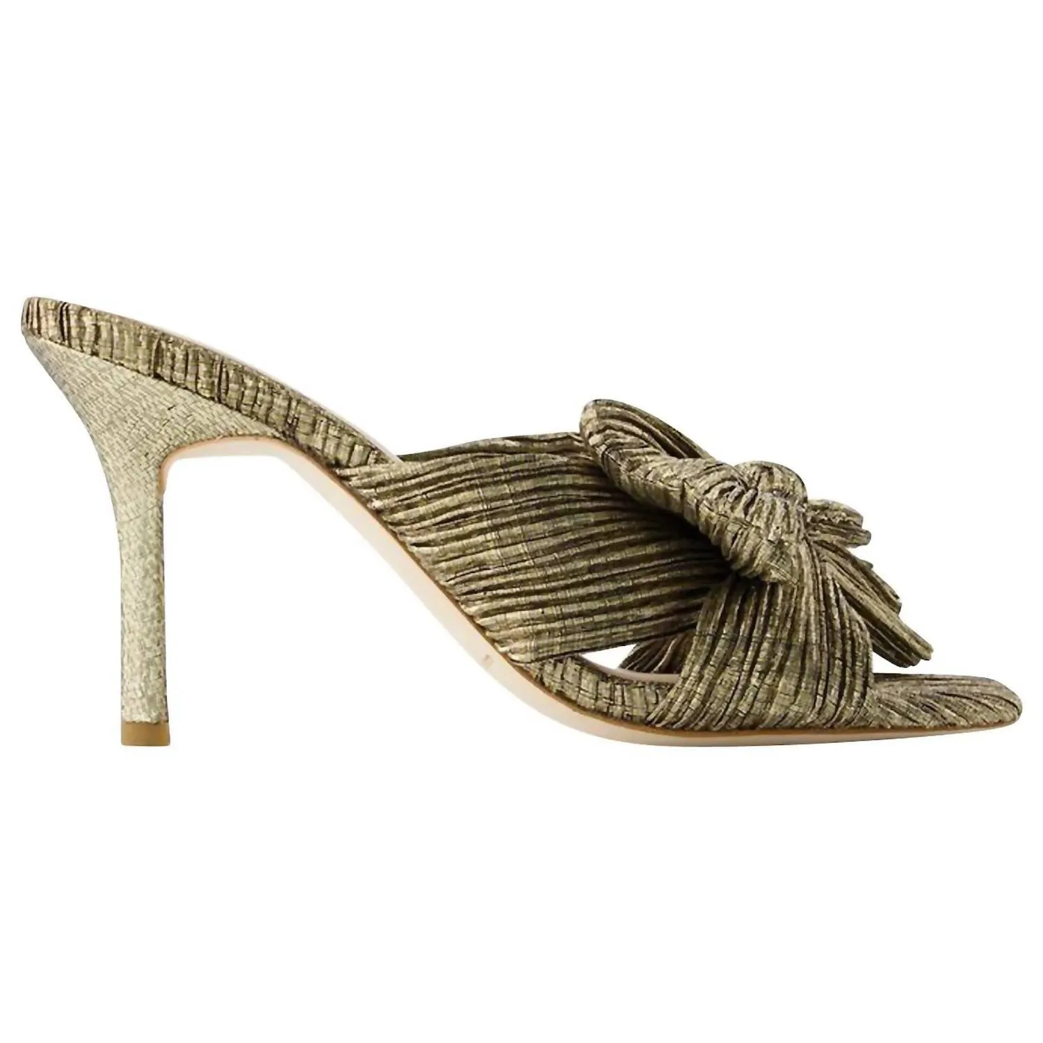 Claudia Pleated Skinny Heel Mule In Gold Golden Metallic