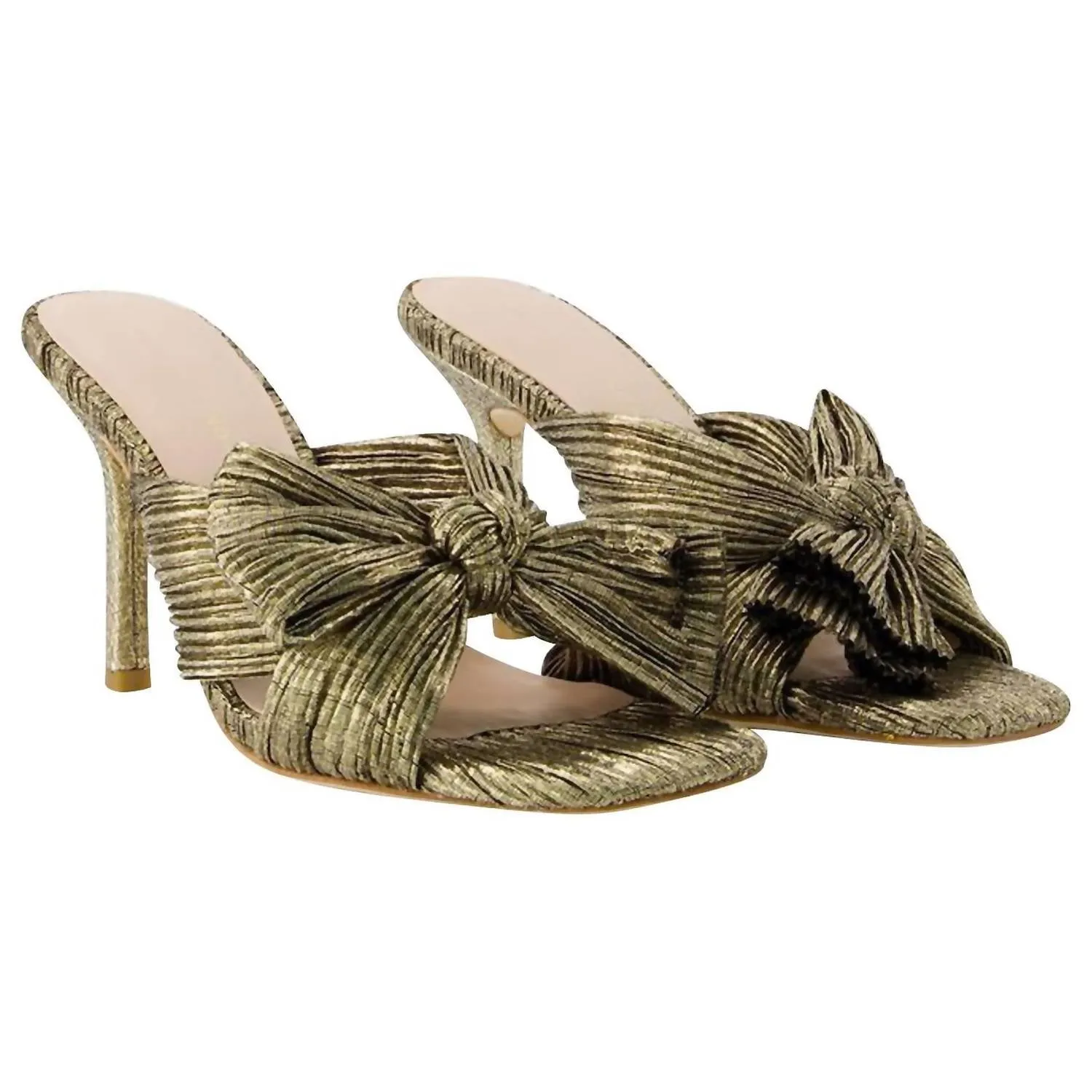 Claudia Pleated Skinny Heel Mule In Gold Golden Metallic