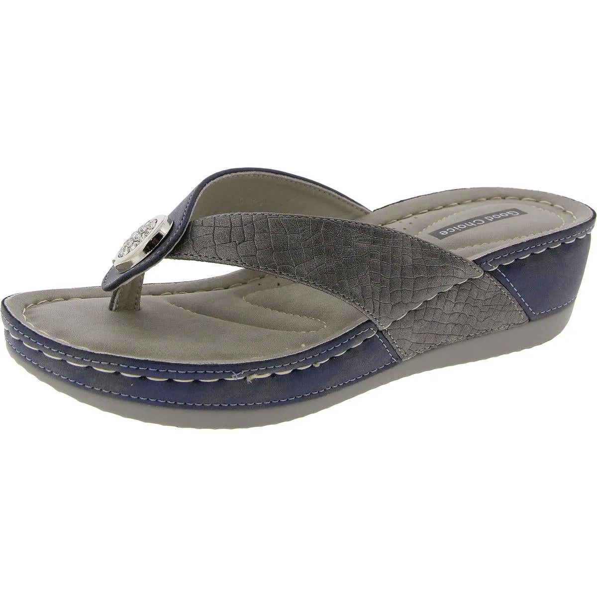 Dafni Womens Leather Demi Wedge Slide Sandals