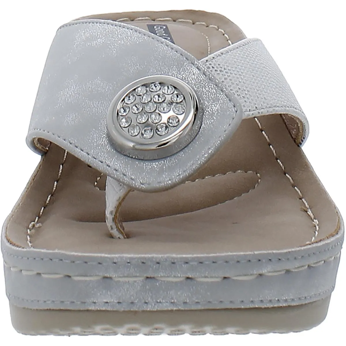 Dafni Womens Leather Demi Wedge Slide Sandals