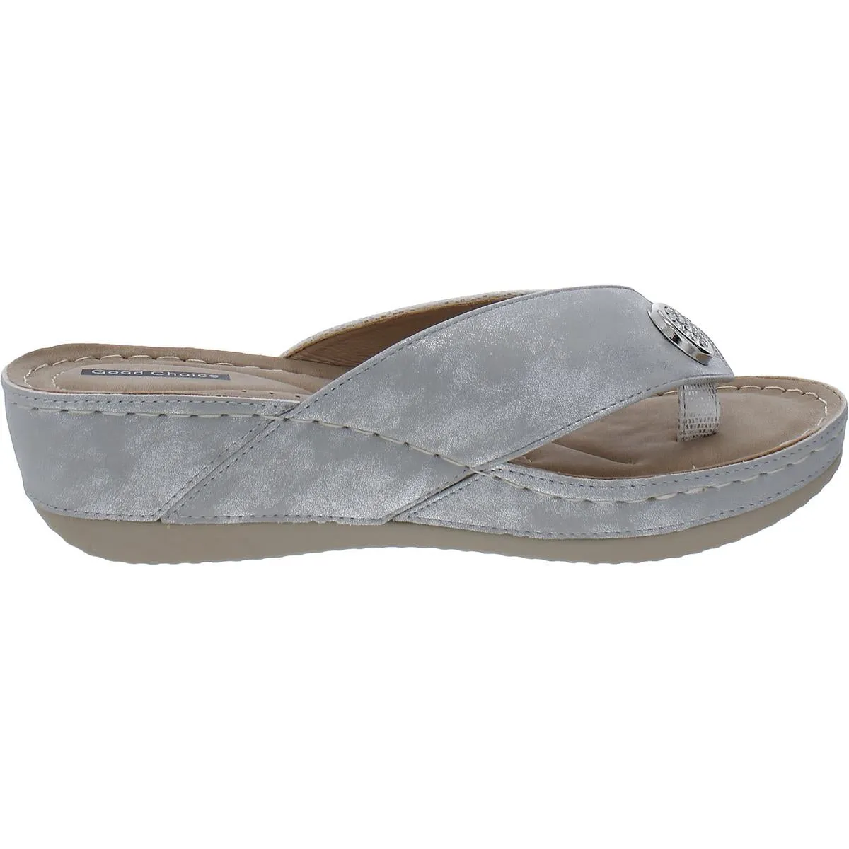 Dafni Womens Leather Demi Wedge Slide Sandals