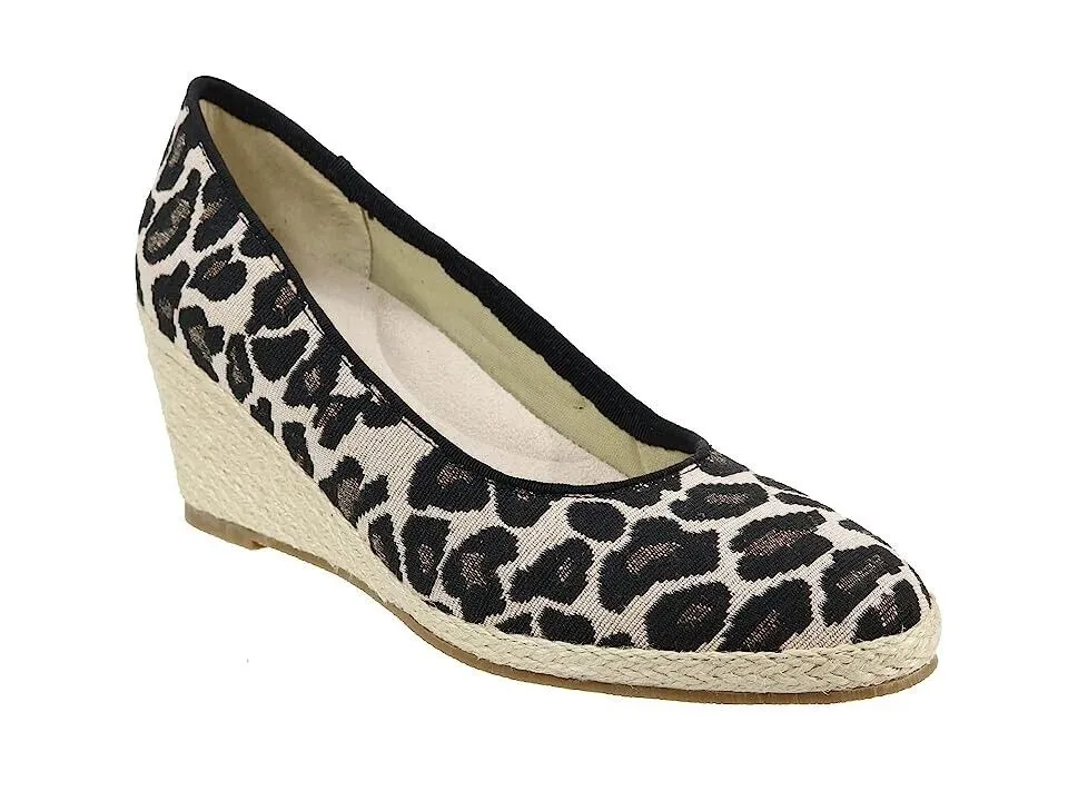 David Tate Bermuda Heel Women's US 10 Black Leopard Slip On Wedge Pump KHD657
