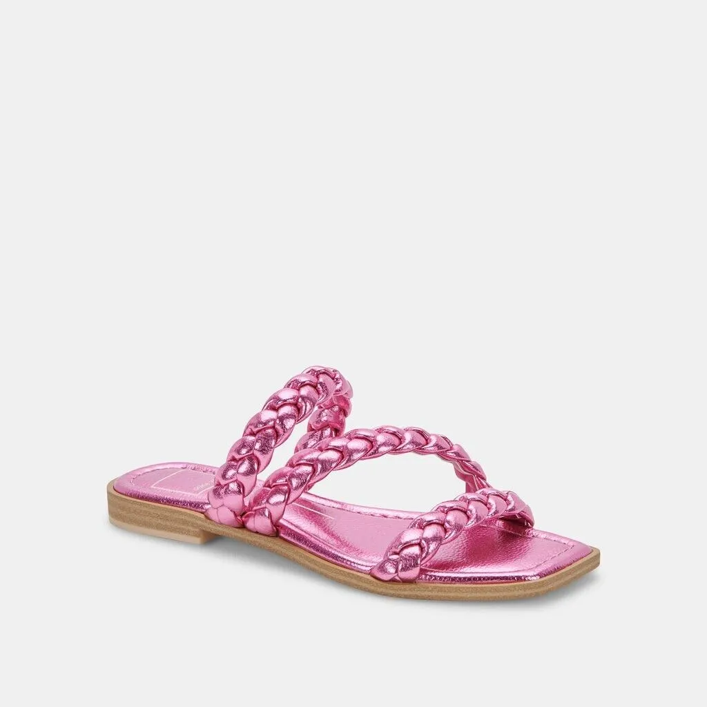 Dolce Vita Iman Sandals Women's 8.5 Magenta Braided Strap Square Toe Slide ZPO53 (Pink,8.5)