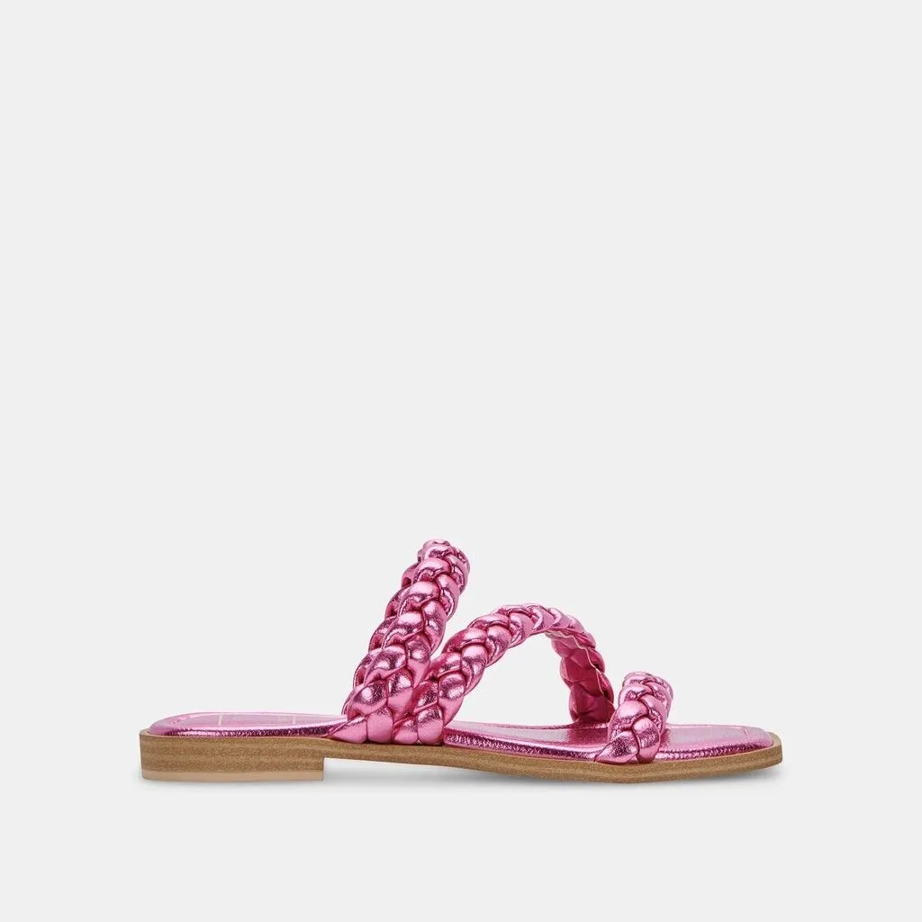 Dolce Vita Iman Sandals Women's 8.5 Magenta Braided Strap Square Toe Slide ZPO53 (Pink,8.5)