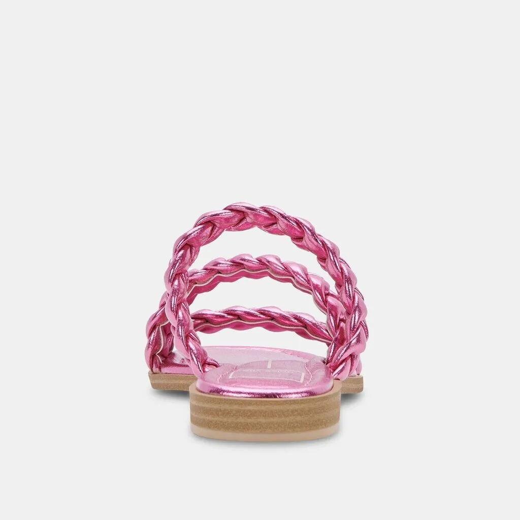 Dolce Vita Iman Sandals Women's 8.5 Magenta Braided Strap Square Toe Slide ZPO53 (Pink,8.5)