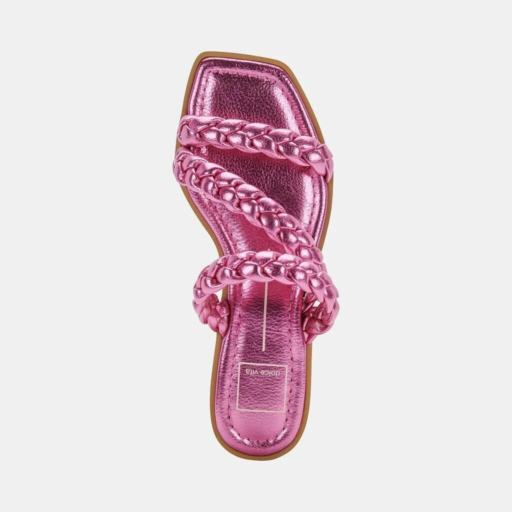 Dolce Vita Iman Sandals Women's 8.5 Magenta Braided Strap Square Toe Slide ZPO53 (Pink,8.5)