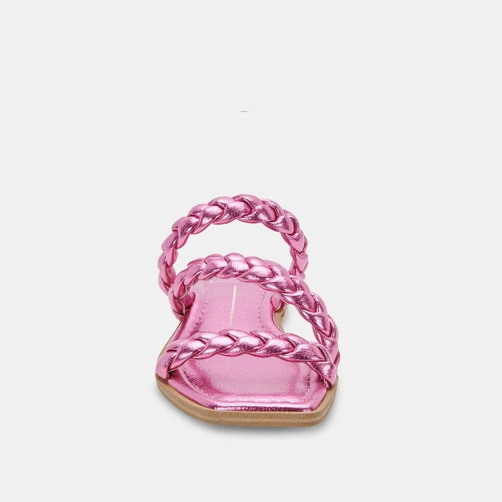 Dolce Vita Iman Sandals Women's 8.5 Magenta Braided Strap Square Toe Slide ZPO53 (Pink,8.5)