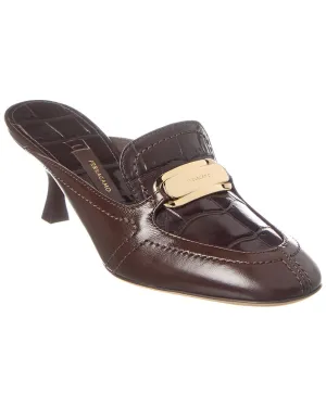 Ferragamo New Vara Croc-Embossed Leather Mule