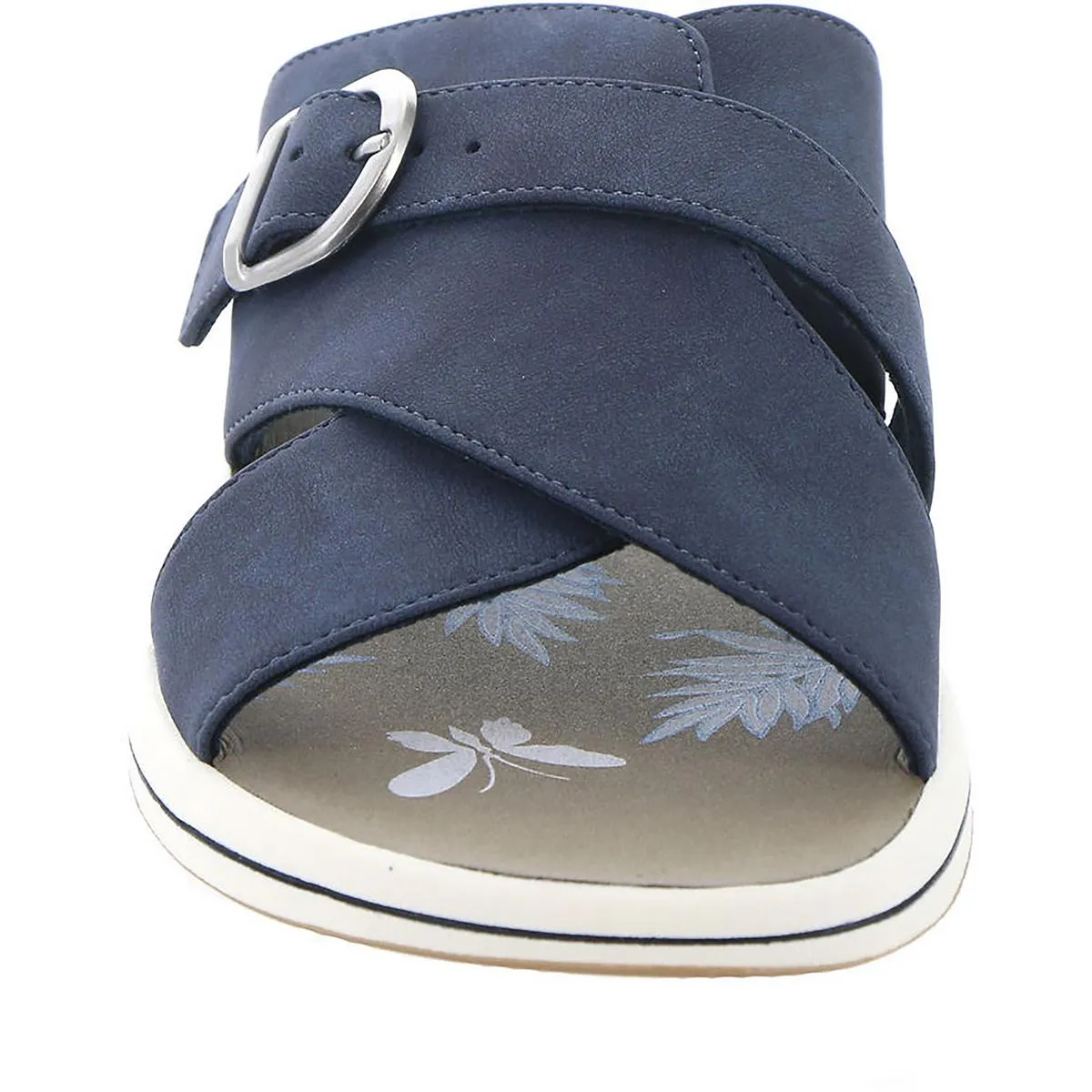 Flint Womens Buckle Faux Leather Slide Sandals