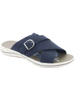 Flint Womens Buckle Faux Leather Slide Sandals