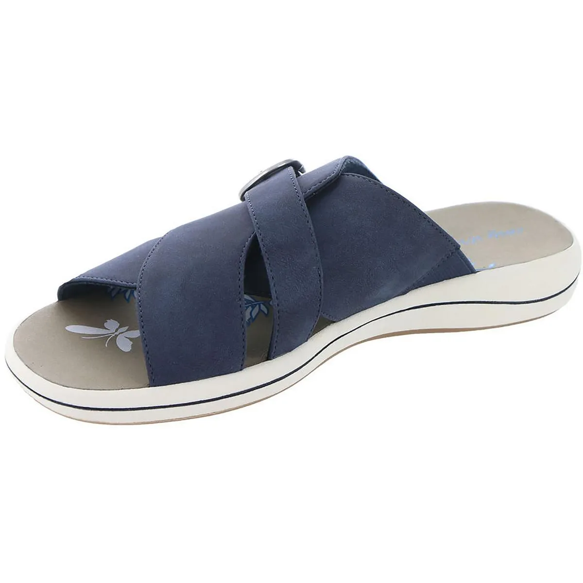 Flint Womens Buckle Faux Leather Slide Sandals