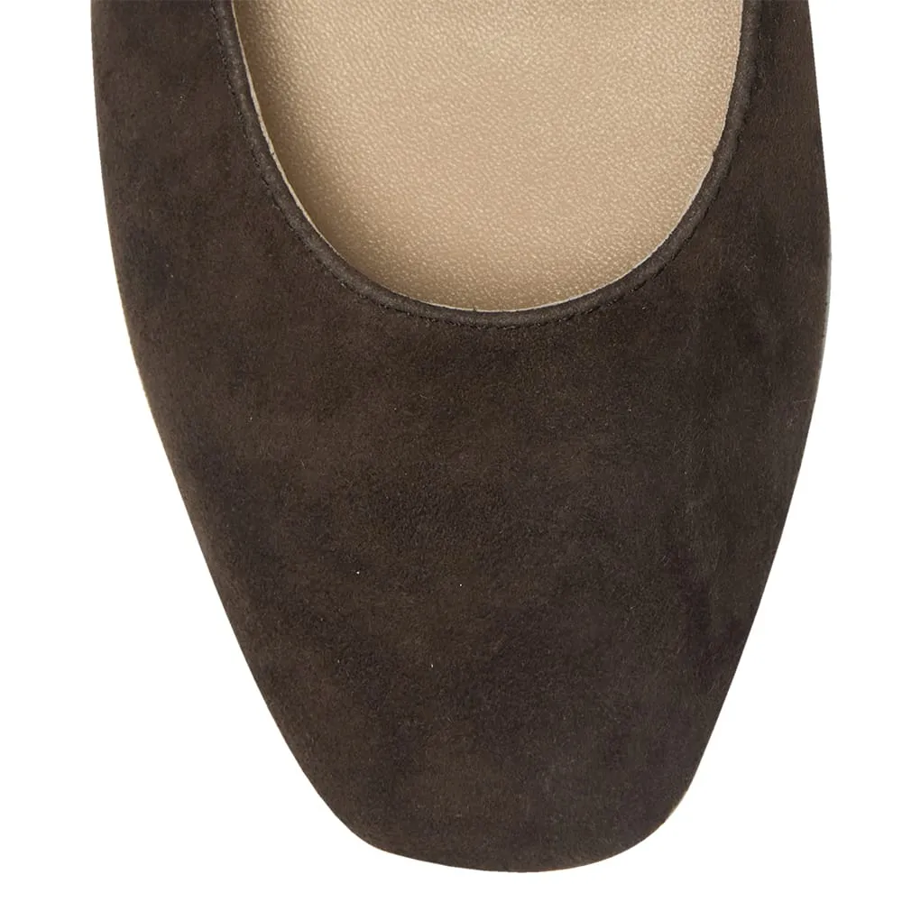 Freda Flat in Chocolate Suede Leather
