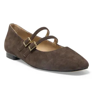 Freda Flat in Chocolate Suede Leather