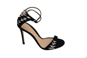 Gianvito Rossi Metallic Lace-Up Sandals in Black Suede