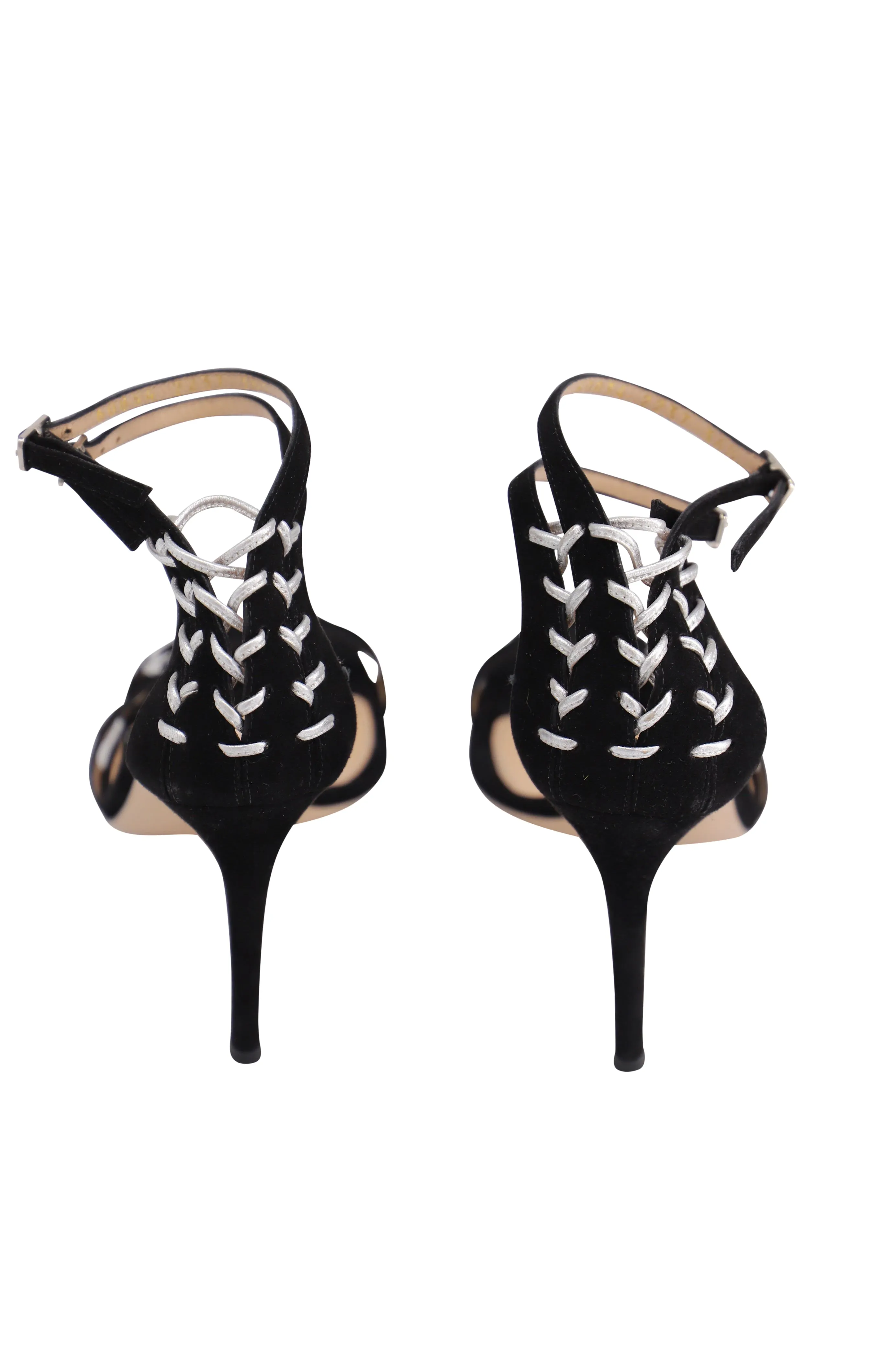 Gianvito Rossi Metallic Lace-Up Sandals in Black Suede