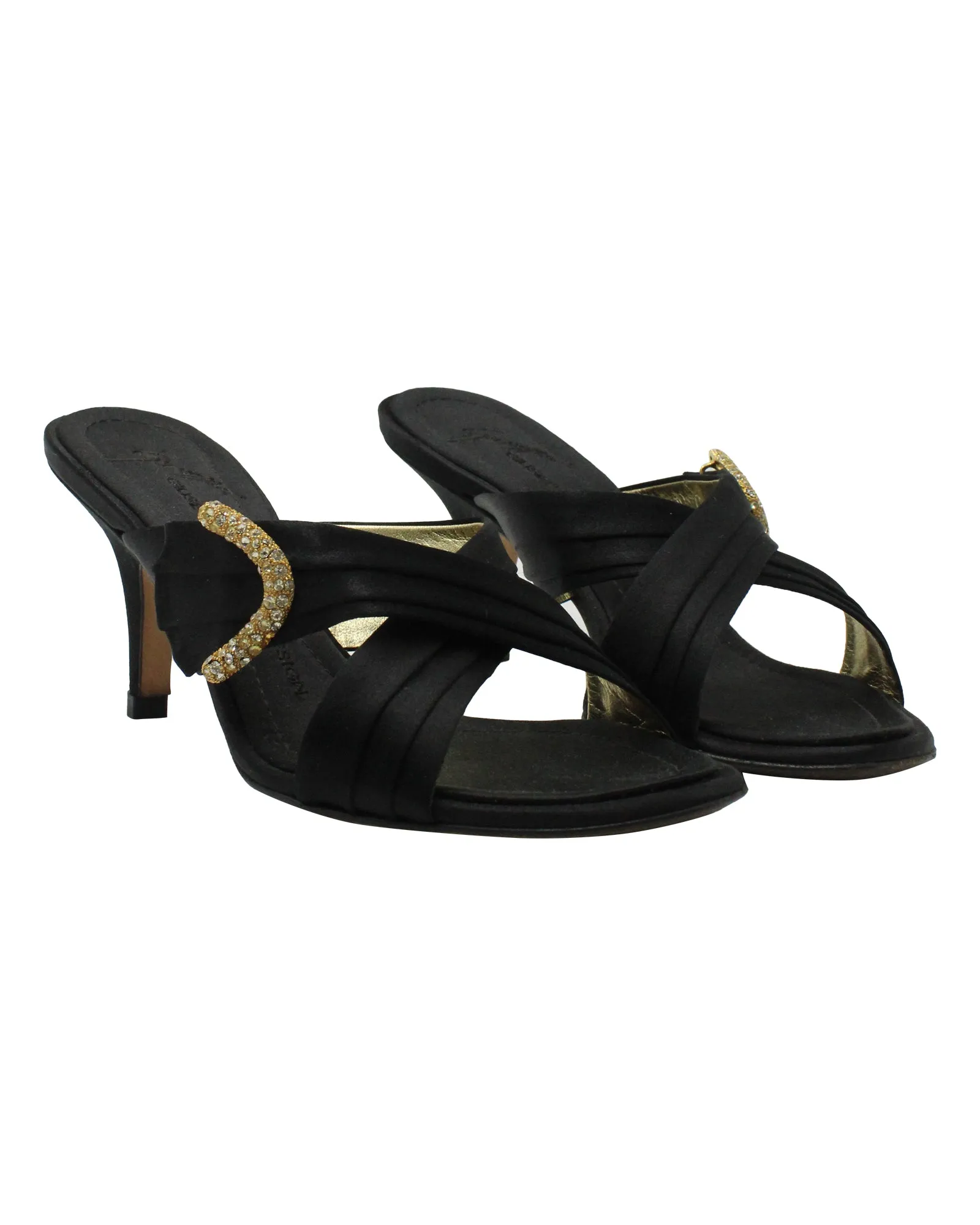 Giuseppe Zanotti Crystal-Embellished Cross-Strap Mule Sandals in Black Satin