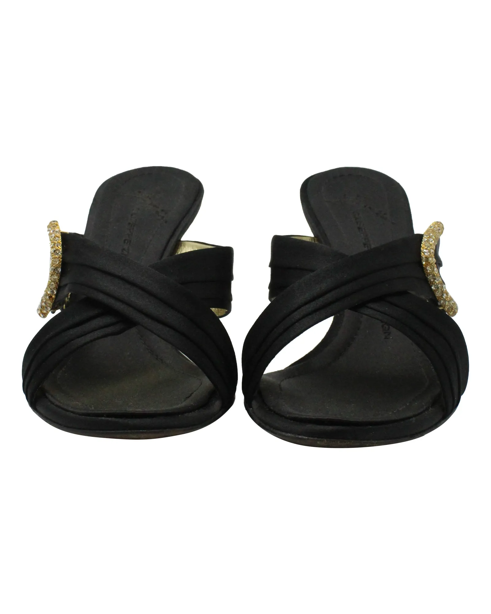 Giuseppe Zanotti Crystal-Embellished Cross-Strap Mule Sandals in Black Satin
