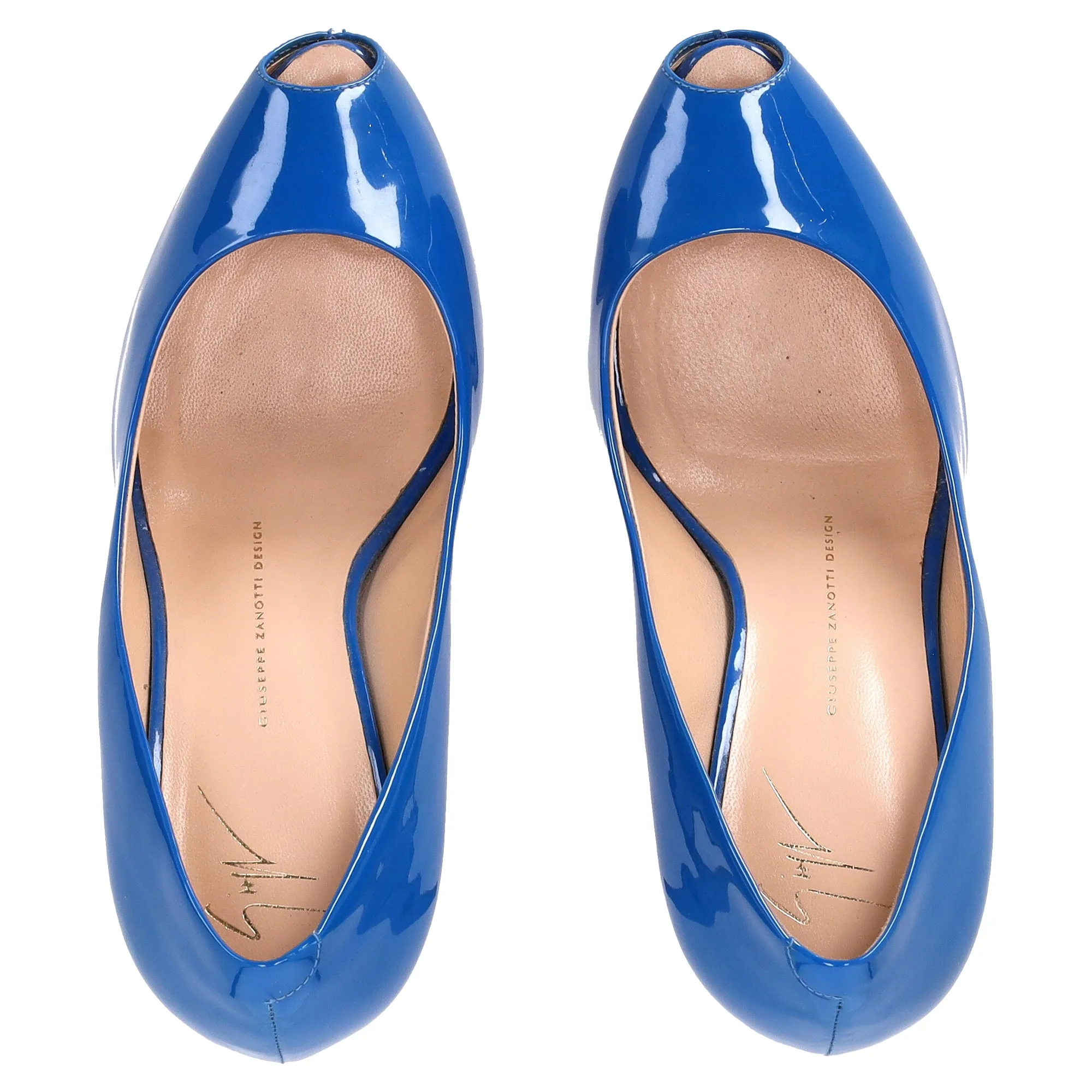 Giuseppe Zanotti Peep-Toe Pumps in Blue Patent Leather