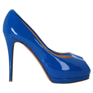 Giuseppe Zanotti Peep-Toe Pumps in Blue Patent Leather