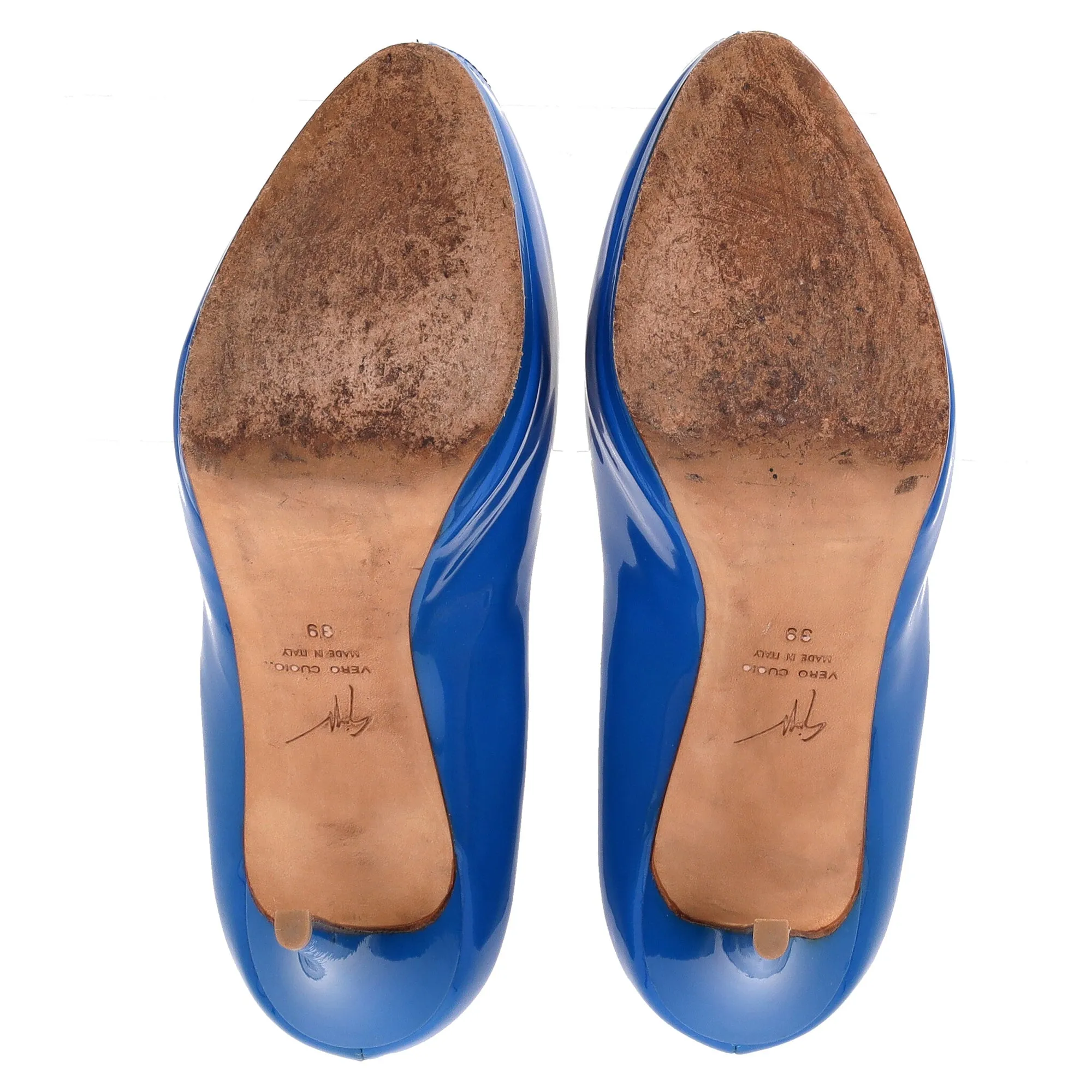 Giuseppe Zanotti Peep-Toe Pumps in Blue Patent Leather